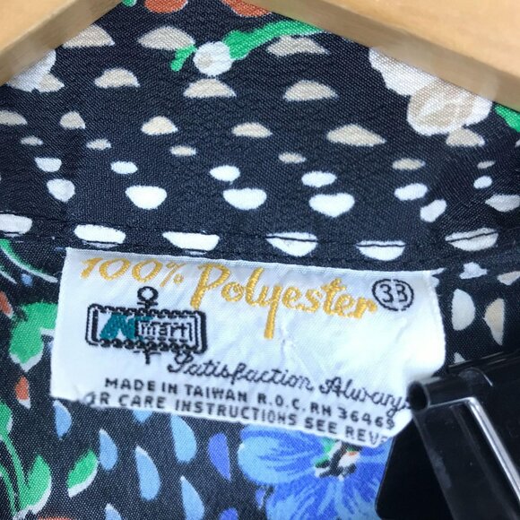 Vtg KMart Button Front Shirt Mens L 38 Long Sleeve Polka Dot Floral Blue White - Picture 5 of 9